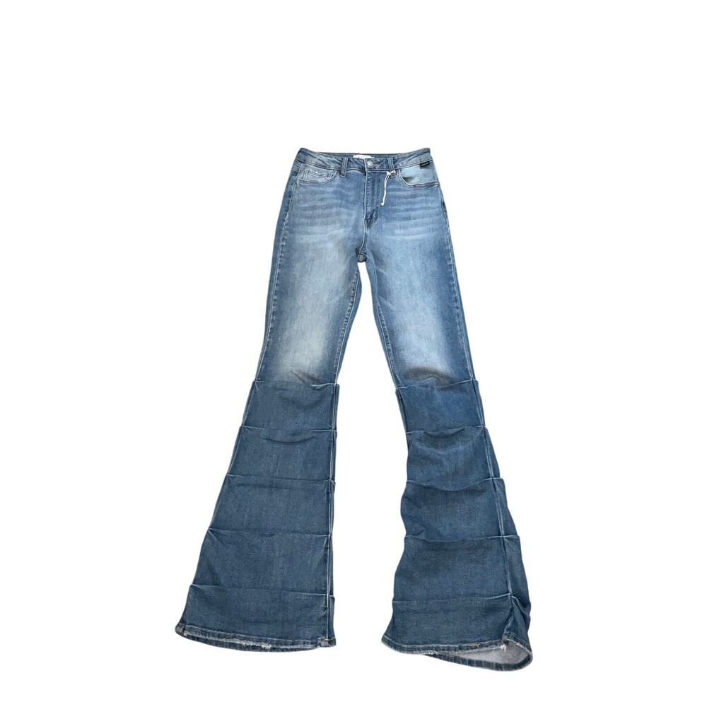 Cello Blue Denim Tiered High Ruffled Rise Flare Jeans Size 7!